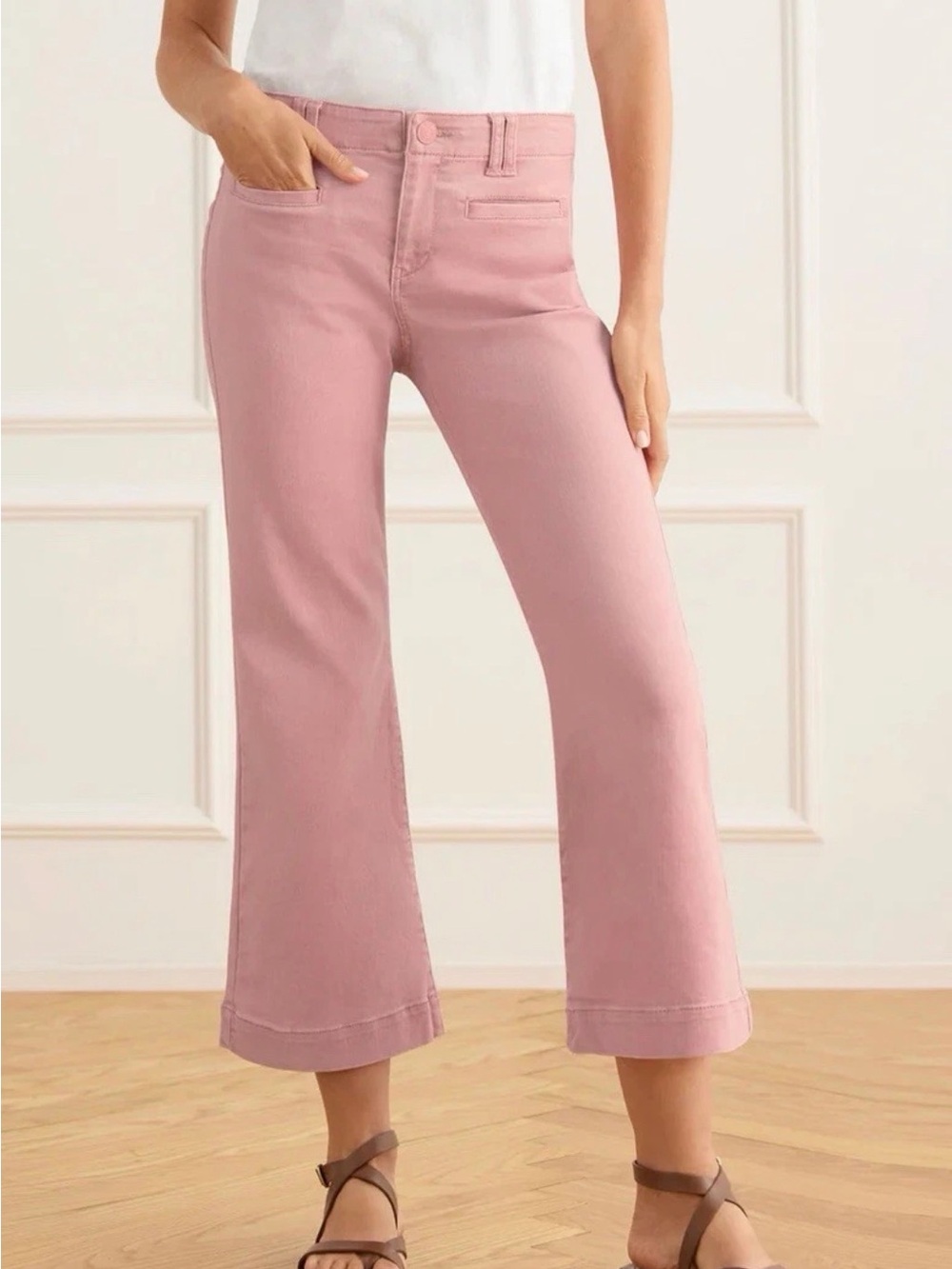 Cabi Paloma Crop Pink Wide Leg Jeans Spring 2026 Size 8 LONG